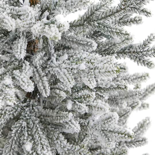 4.75ft. Pre-Lit Flocked Fraser Fir Artificial Christmas Tree in Tower Planter